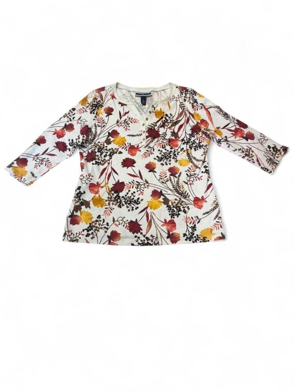 Vibrant & Colorful Fall Blouse with Floral & Leaf Design